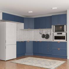 Cozinha Modulada 8 Peças sem Tampo 4 Aéreos 3 Balcões e Torre Quente Arizona CabeCasa MadeiraMadeira Branco/Azul