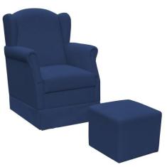 Poltrona de Amamentação com Balanço e Puff Elisa Suede Azul Marinho - 