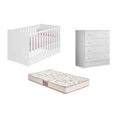 Berço Mini Cama Americano, Colchão, Cômoda 4 Gav. Branco - Gazin