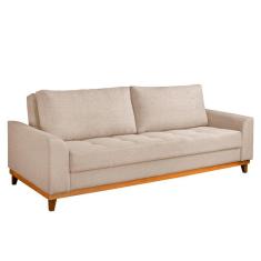 Sofá Living E Reclinável Jasmin Linho Com Pés De Madeira Usb Sem Kit Usb Cor Palha 2151