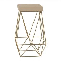Banqueta Decorativa Kathy Base Gold Veludo Bege Gran Belo