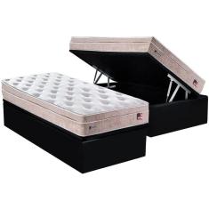Cama Box Baú Solteiro: Colchão Molas Ensacadas Plumatex MasterPocket Miami + Base CRC Suede Black(88x188)