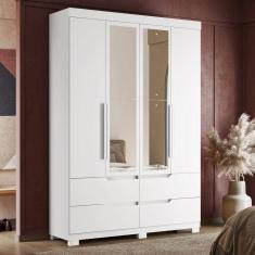 Guarda Roupa Solteiro com Espelho 4 Portas 4 Gavetas Doble Albatroz Móveis Branco