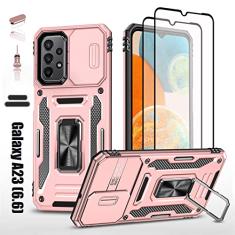 LMDAMZ Capa resistente para Samsung Galaxy A23, proteção amortecedora de borracha híbrida de camada dupla de grau militar com protetor de câmera deslizante, suporte giratório embutido de 360 graus -