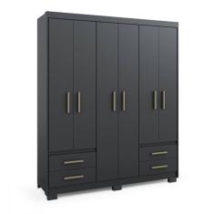 Guarda Roupa Casal 6 Portas 4 Gavetas Preto Fosco Primacy Preto Fosco