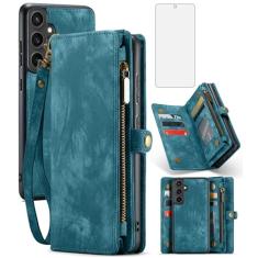 Asuwish Capa de telefone para Samsung Galaxy S23 FE 5G carteira com zíper destacável com protetor de tela de vidro temperado e suporte de couro flip para cartão de dinheiro acessórios para celular S