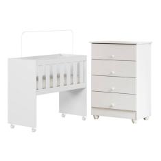 Quarto de Bebê com Mini Berço com Colchão 5 em 1 Ariel e Cômoda de Bebê 100% Mdf 4 Gavetas Soft Life Branco