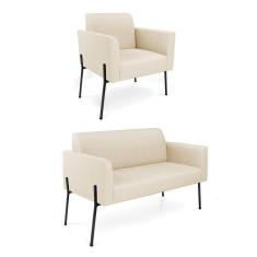 Sofá Namoradeira E Poltrona Pé De Ferro Preto Marisa Linho Bege D03 - D`rossi