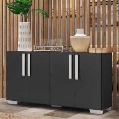 Aparador Buffet 4 Portas com Pés Quadrados Viena Multimóveis Preto/Bra