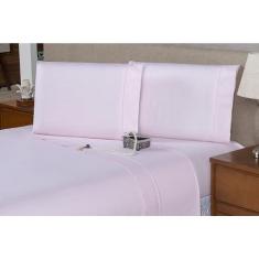 Lençol Queen 3 Pçs Percal 200 Fios Com Ponto Palito - RAFALORO, Rosa