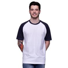 Camiseta Raglan Básica Branca com Manga Preta 100% Algodão - Di Nuevo,