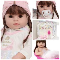 Boneca Reborn Grande Olhos Castanhos Enxoval 13 Acessórios - Cegonha R