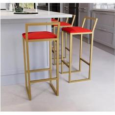 Jogo 2 Banqueta Alta Balcão Bistrô Dourada Confort Industrial Premium Estofado (VERMELHO)