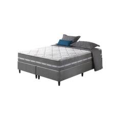 Cama Box King Cinza + Colchão Molas Ensacadas King Miami 193x203x63cm 