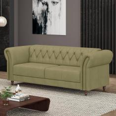Sofá Living Stanford Chesterfield 2 Lugares 180cm Pés De Madeira Couro Fendi G58 Gran Belo