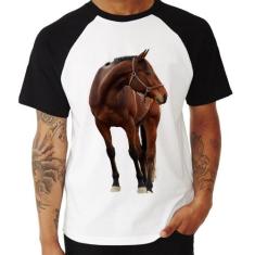 Camiseta Raglan Cavalo Andaluz - Foca na Moda, Branco, Preto, GGG