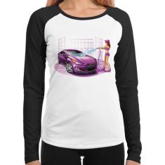 Baby Look Raglan Lava Jato Carro Roxo Manga Longa - Foca na Moda, Bran