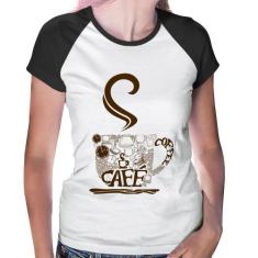 Baby Look Raglan Café Coffee - Foca na Moda, Branco, Preto, P