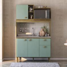 Cozinha Compacta Azaléia 4 PT 1 GV Mel e Verde - Modern