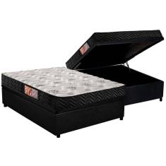 Cama Box Baú Casal: Colchão Espuma D33 Paropas Pasquale + Base Crc Suede Black(138X188)