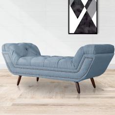 Recamier Calçadeira Estofado Sienna Casal 140 Cm Linho Azul - lm decor