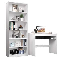 Escrivaninha Madesa Rubi + Estante Livreiro 6908 - Branco