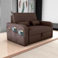 Sofá-Cama Casal 2 Lugares Lady Dai com Baú Suede Marrom - Modern