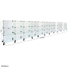 Balcão de Atendimento Modulado em Vidro com Rodízios - 5,50 x 1,00 x 0,40