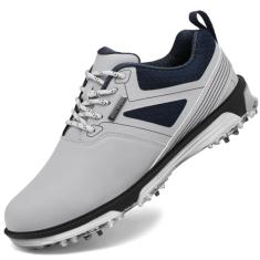 ULTIANT Tênis de golfe masculino com sola fixa sem pregos, impermeável, leve, antiderrapante, tamanho 37-44, Cinza, 42