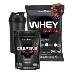 Kit Whey Protein Turbo + Creatina Black Skull + Coqueteleira-Unissex