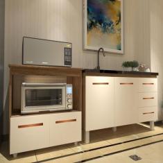 Balcão Armário Cozinha Gabinete de Pia 120 cm Bruna e Balcão para Micr