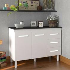 Balcão Gabinete Para Pia 118 cm Cozinha Bruna Branco com Tampo Tampão 