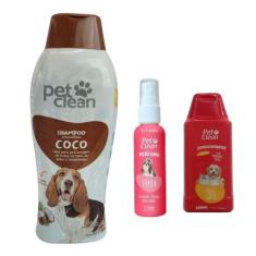 Kit POP Pet Clean Shampoo + Perfume + Condicionador Pet Cães, Coco + P