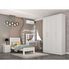 Guarda Roupa Solteiro Amsterdam 4 Portas de Bater 2 Gavetas MDP Neve Tcil Móveis