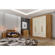 Guarda Roupa Casal Santoro 6 Portas de Bater 8 Gavetas MDF Cumaru-Fendi Móveis Novo Horizonte