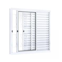 Janela de Correr Aço Veneziana 3 Folhas com Grade Mosaico Riobras  100cmx100cm Branco