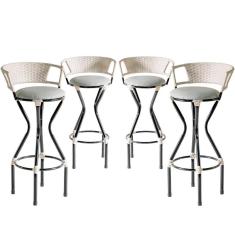 Kit 4 Banquetas Assento Estofado Para Balcão Creme/cinza