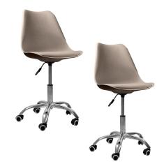 Kit 2 Cadeiras Office Base Cromada Com Rodizio Giratória Saarinen Bege