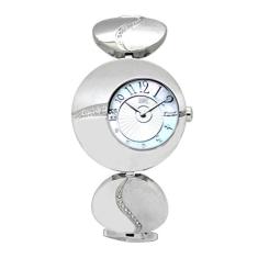IME Relógio feminino de quartzo com mostrador de madrepérola de cristal Swarovski com pulseira de aço inoxidável, Prata