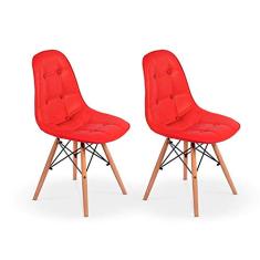 Conjunto 2 Cadeiras Dkr Charles Eames Wood Estofada Botonê - Vermelha