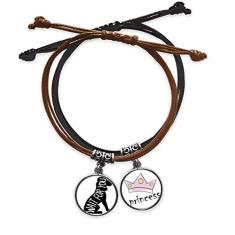 DIYthinker Pulseira de couro com contorno de animal de cachorro preto com corrente de mão e pulseira de princesa