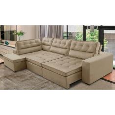 Sofá de Canto Retrátil e Reclinável com Molas LE 3,40x2,00m Viviane Suede Bege Madelina Decor