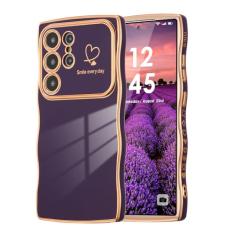 ZTOFERA Capa para Samsung Galaxy S23 Ultra 5G de 6,8 polegadas, linda moldura ondulada encaracolada com padrão de coração de amor, borda banhada de luxo, proteção total para câmera, à prova de choque,