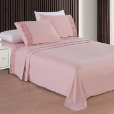 Jogo De Cama King Bordado Renda 3d Microfibra Acetinado