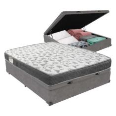 Cama Baú Ortobom Víuvo ISO100 Bege D33 Conforto Firme, Cinza