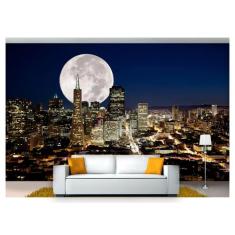 Papel De Parede Lua Cheia Noite Cidade 3D Lua04 - Você Decora