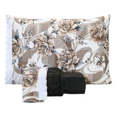 Jogo De Lençol Estampado Casal Queen 03 Peças Flores Marrom - Bordados