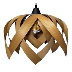 Luminária Lustre Pendente Madeira Natural Teto Sala Quarto Cozinha Flo