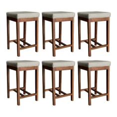 Kit 6 Banquetas Média para Bancada Bali 64 Cm Madeira Maciça Suede Beg