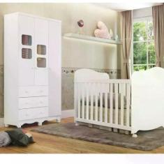 Quarto de Bebê com Guarda Roupa 1 Porta com Janela e Berço 100% MDF Ul